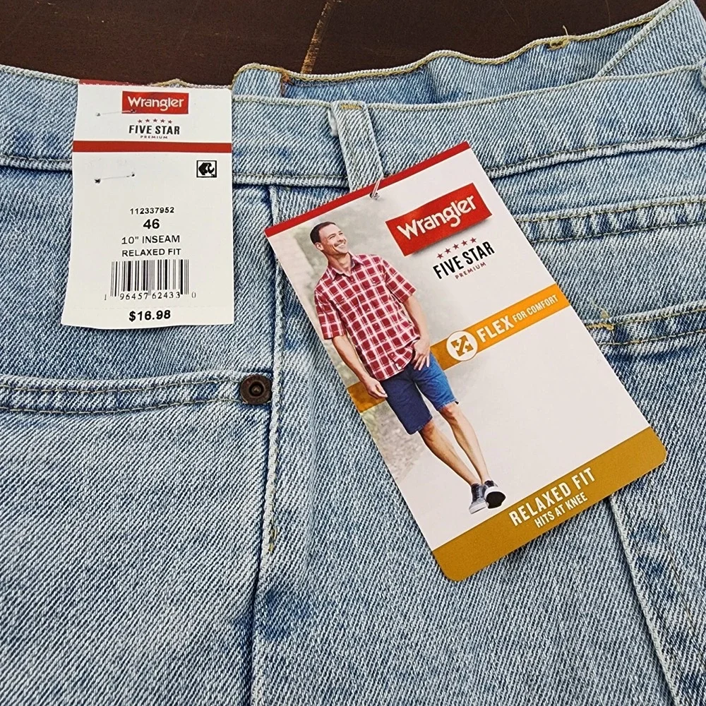 Wrangler Mens 46 Relaxed Fit FLEX Denim Jean‎ Shorts Cotton Blend 10
